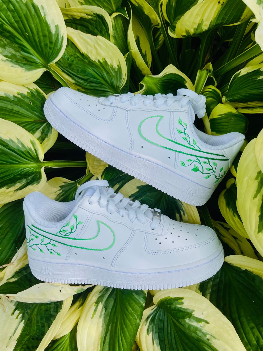 White Green Leaves Custom Air Force 1-shecustomize