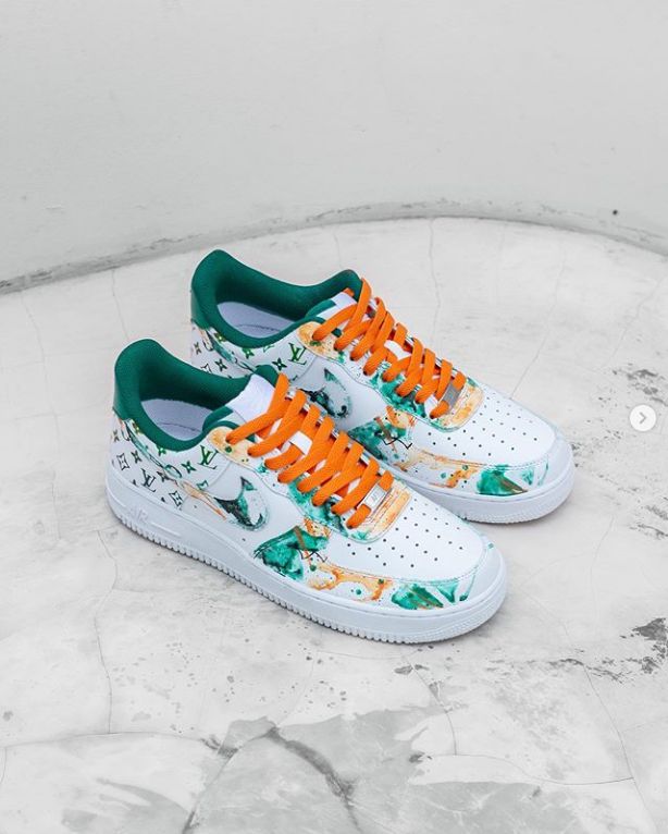 White Green Orange LV Watercolor Custom Air Force 1-shecustomize