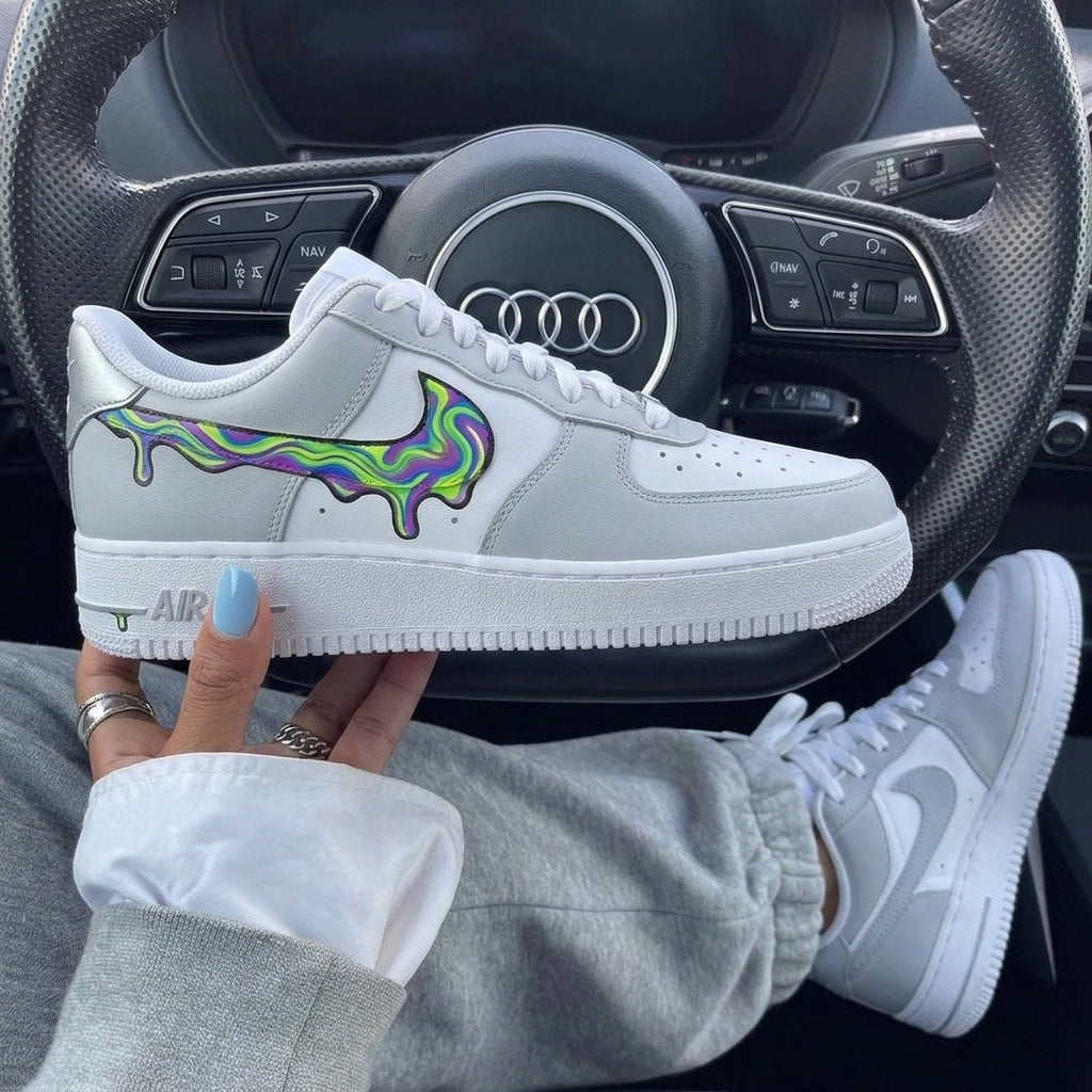 White Grey Melting Drip Custom Air Force 1-shecustomize