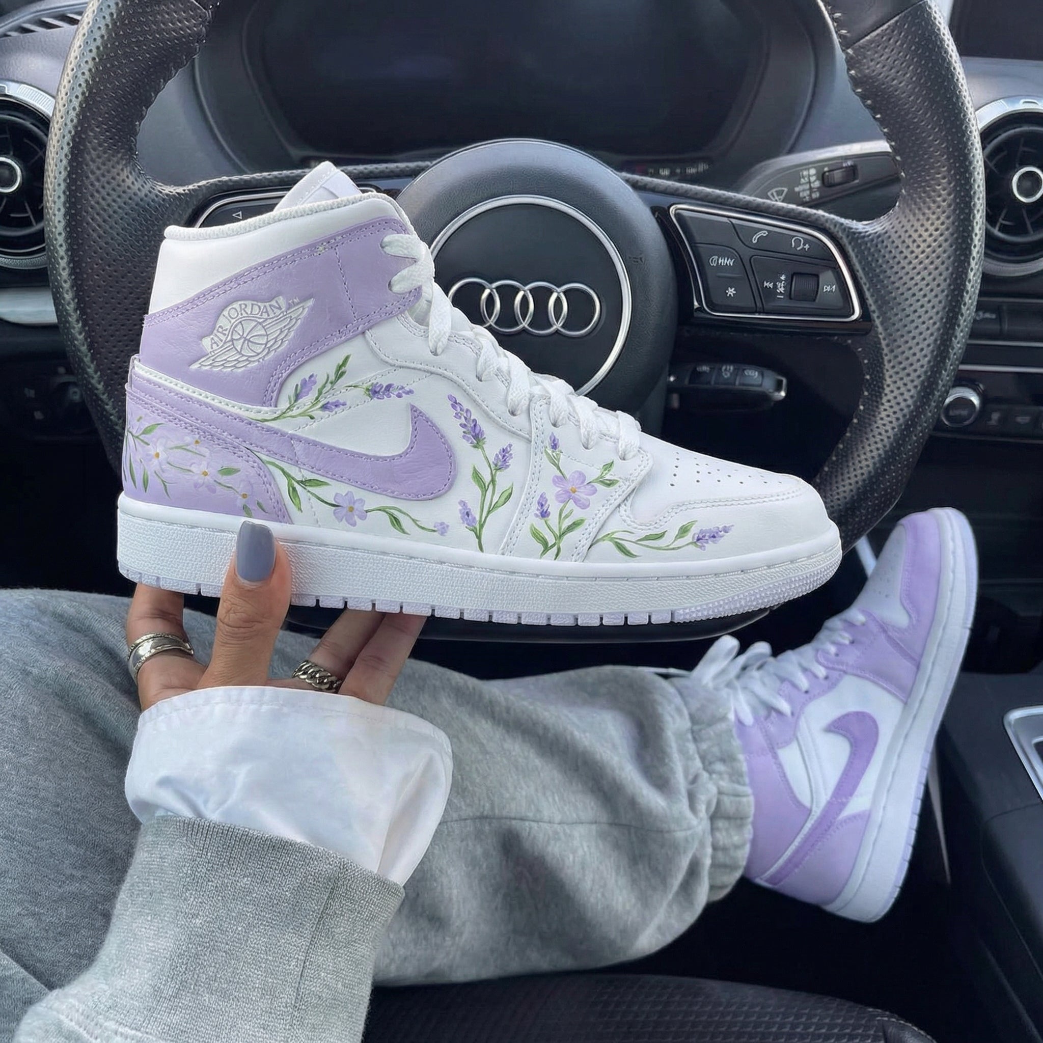 White Lavender Floral Custom Air Jordan 1-shecustomize