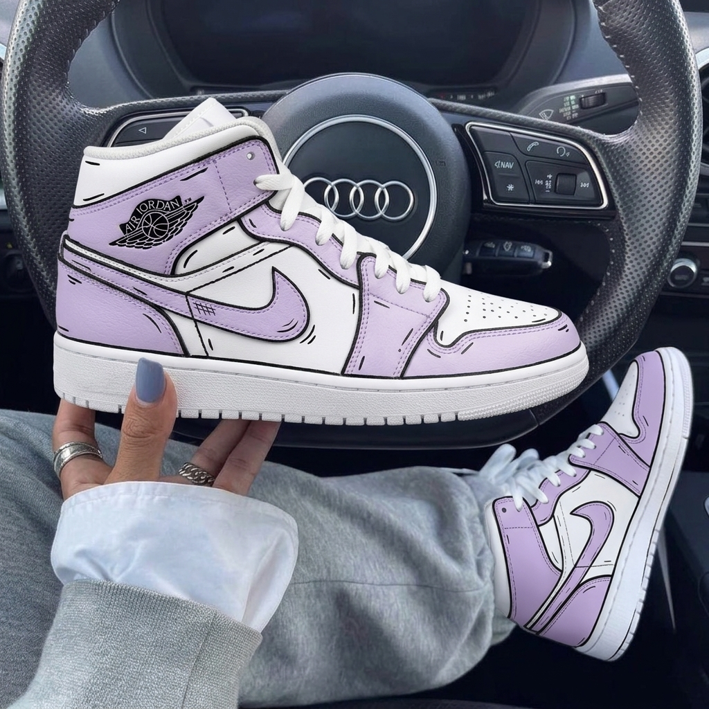 White Light Purple Cartoon Custom Air Jordan 1-shecustomize