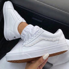 White Pearl Embellished Custom Vans Weeding Shoes