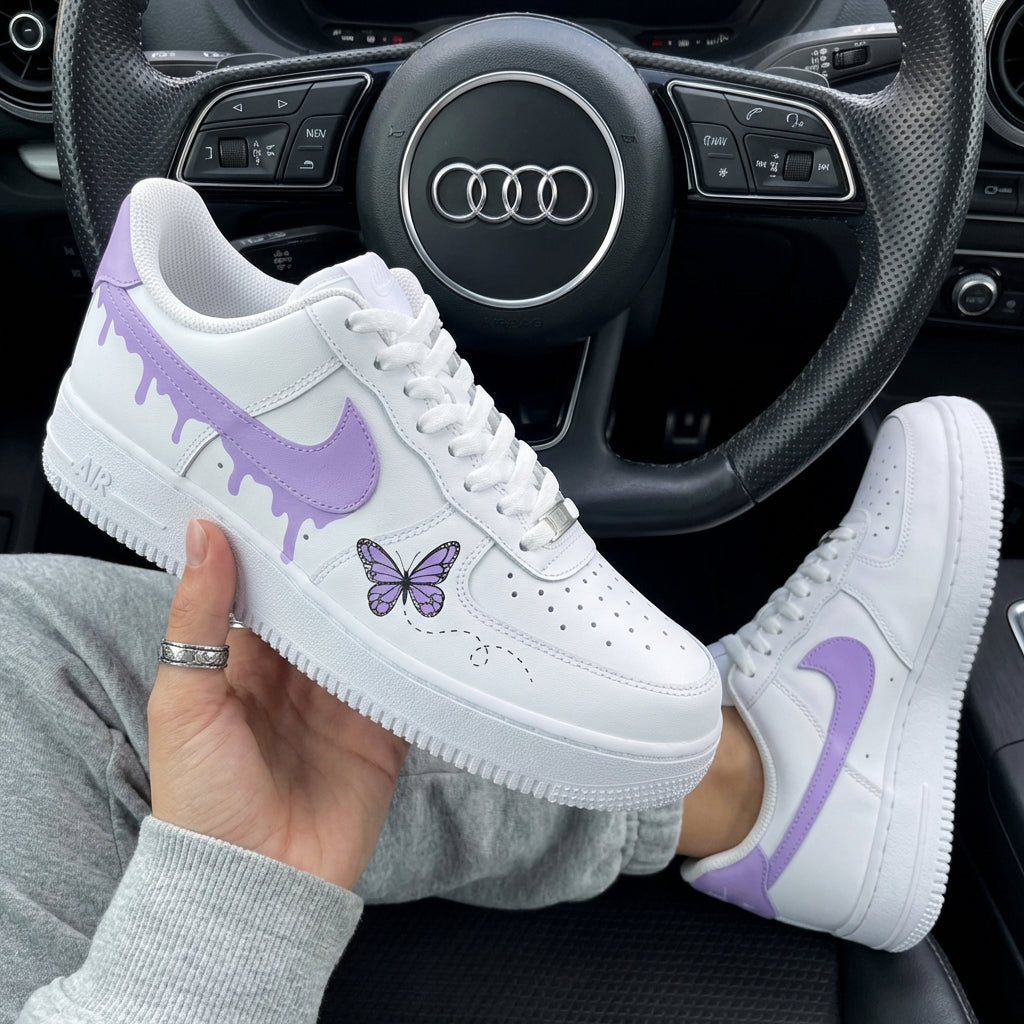 White Purple Drip Butterflies Custom Air Force 1-shecustomize
