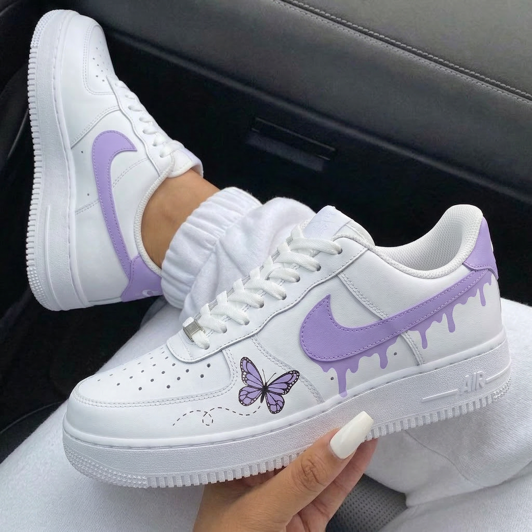 White Purple Drip Butterflies Custom Air Force 1-shecustomize