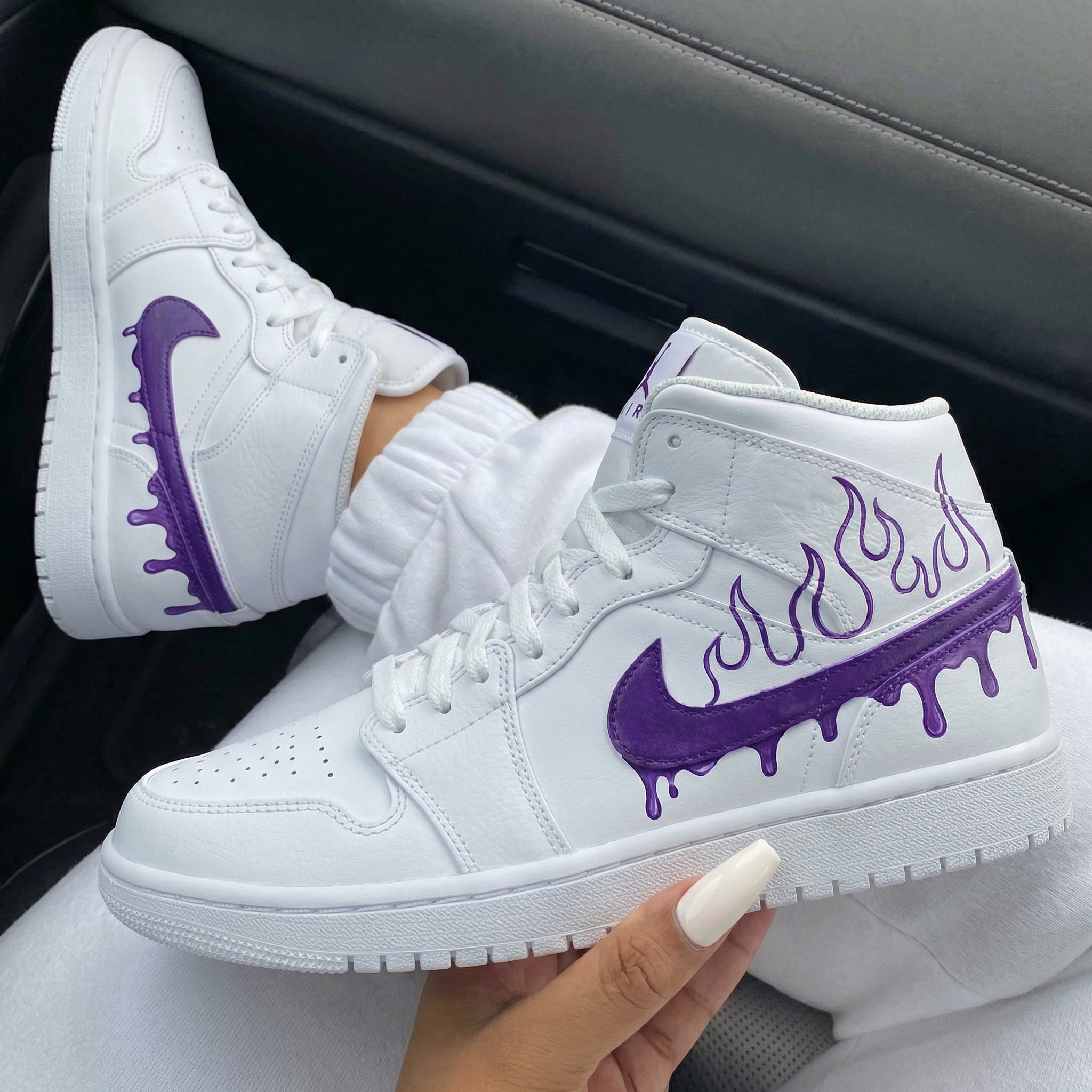 White Purple Drip Flames Custom Air Jordan 1-shecustomize
