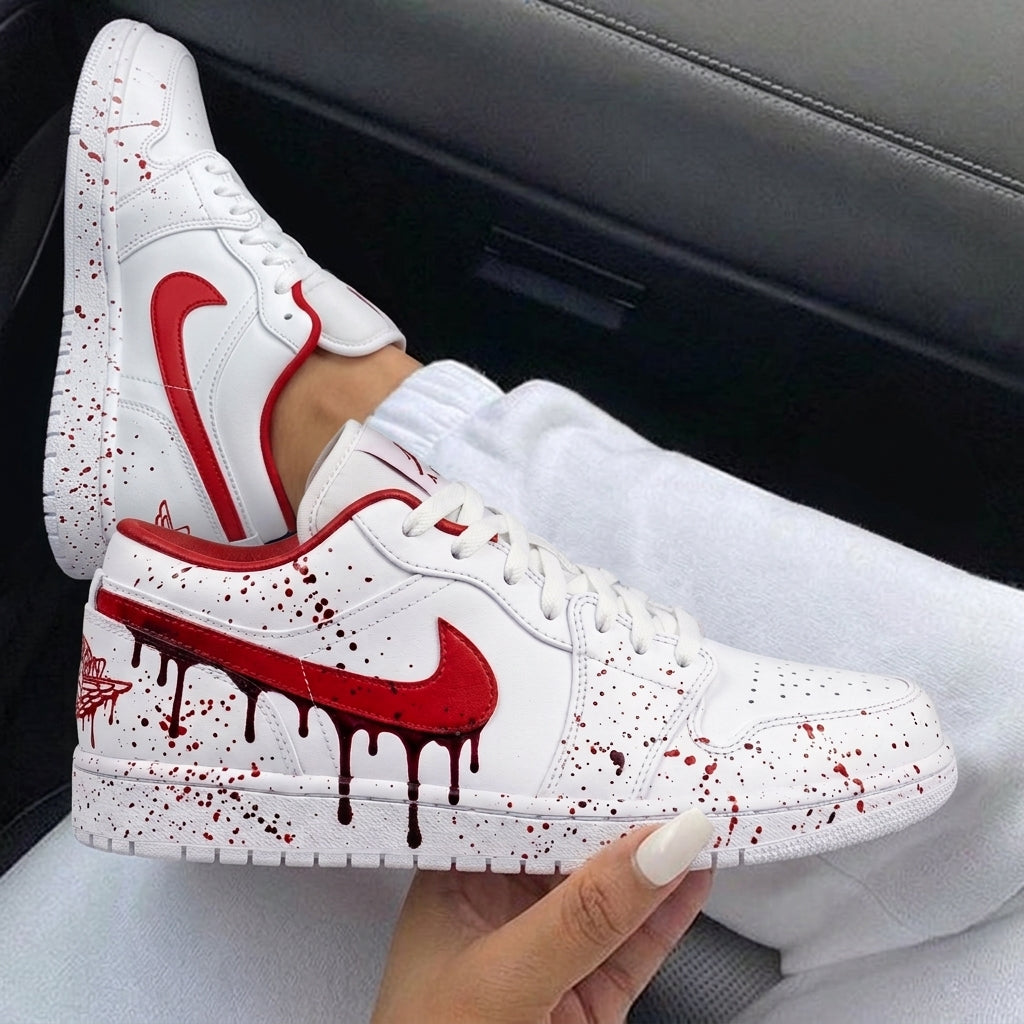 White Red Drip Splatter Custom Air Jordan 1-shecustomize