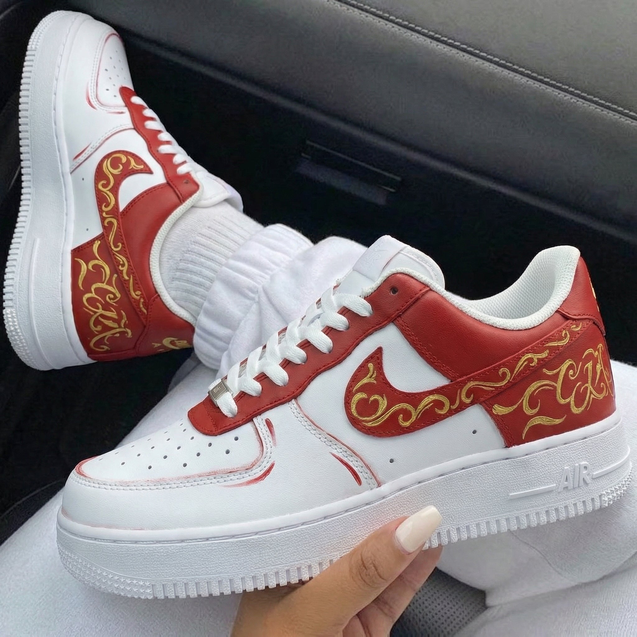 White Red Golden Floral Patterns Custom Air Force 1-shecustomize