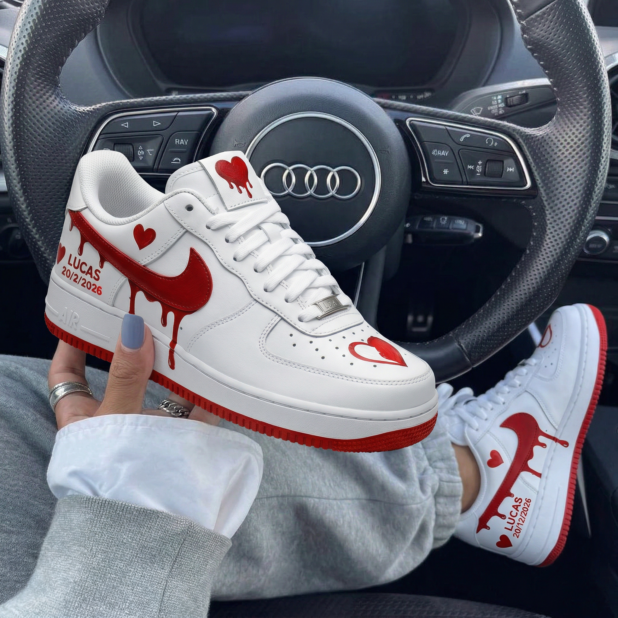 White Red Heart Drip Custom Air Force 1 Valentine's Day-shecustomize