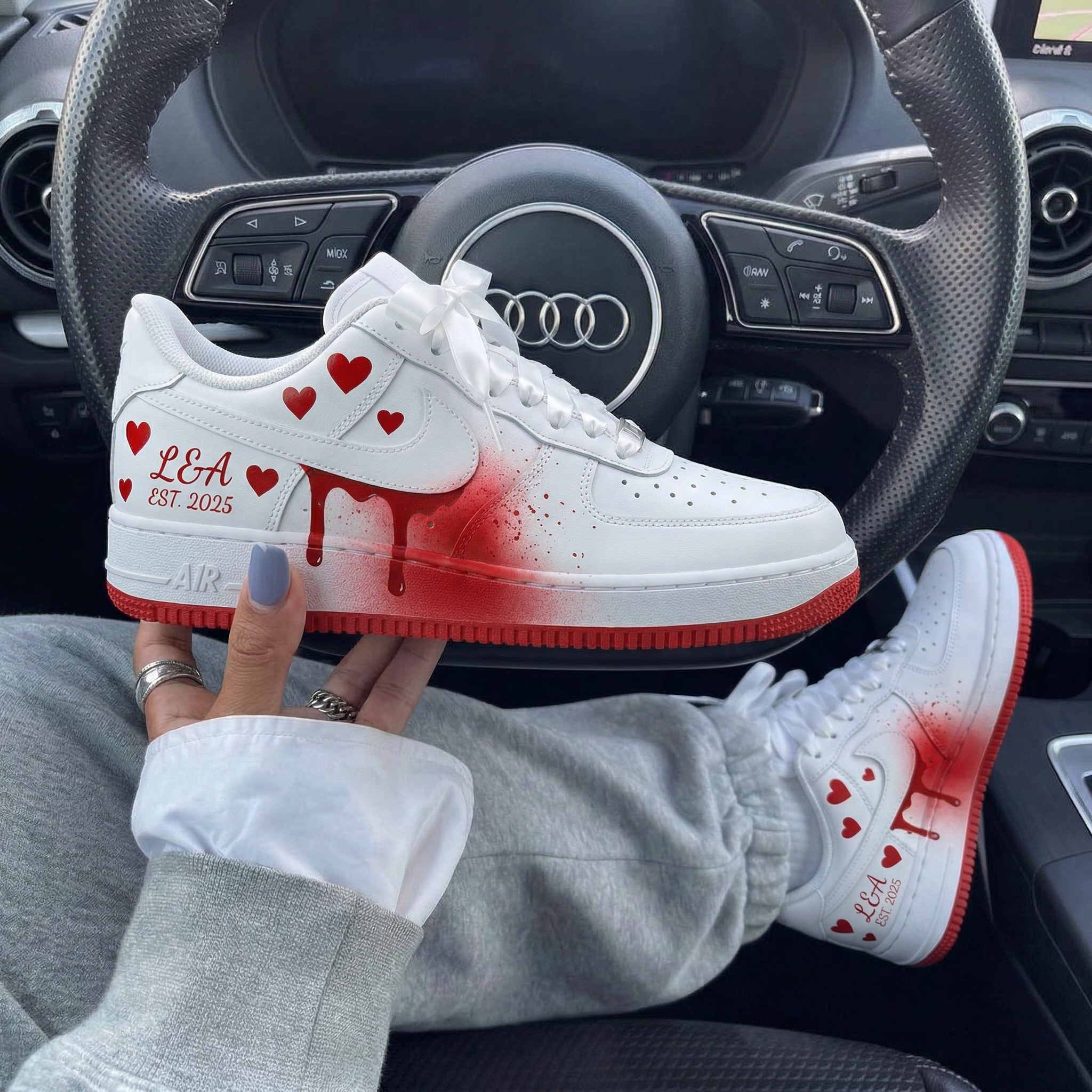 White Red Hearts Blood Drip Satin Bow Custom Air Force 1-shecustomize