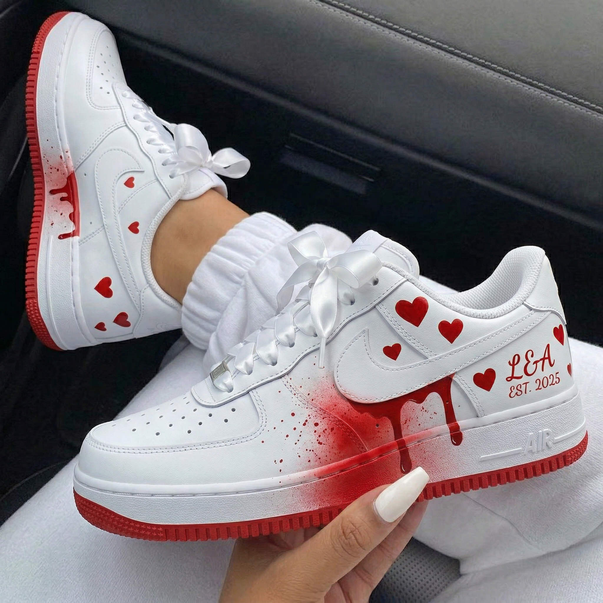 White Red Hearts Blood Drip Satin Bow Custom Air Force 1-shecustomize