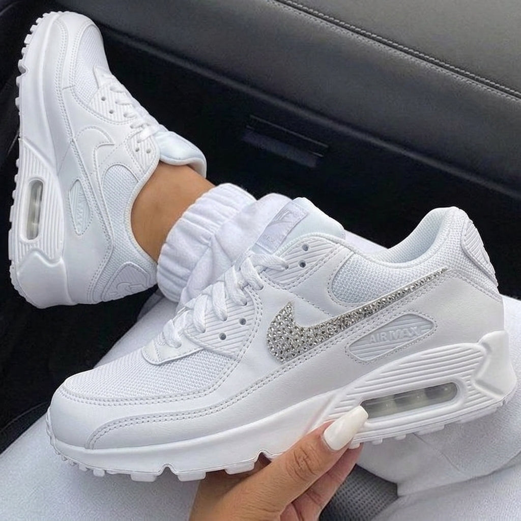 White Rhinestone Custom Nike Air Max 90 Weeding Shoes