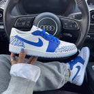White Royal Blue Cracked Print Custom Air Jordan 1-shecustomize