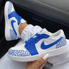 White Royal Blue Cracked Print Custom Air Jordan 1-shecustomize