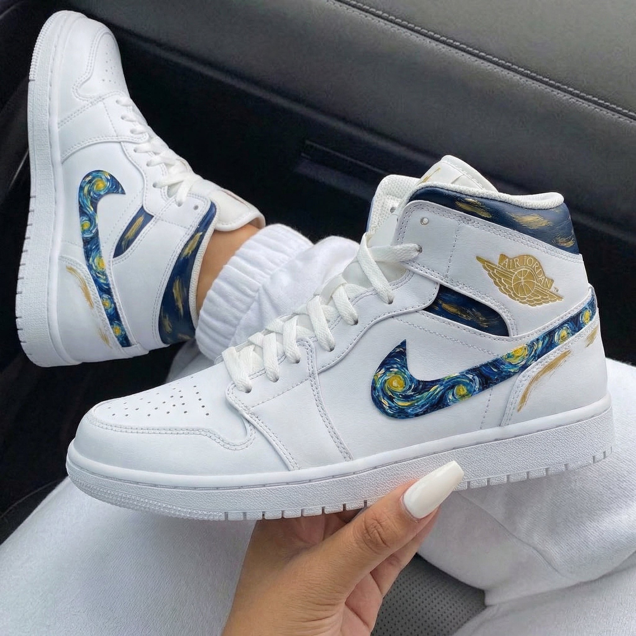 White Starry Night Custom Air Jordan 1-shecustomize