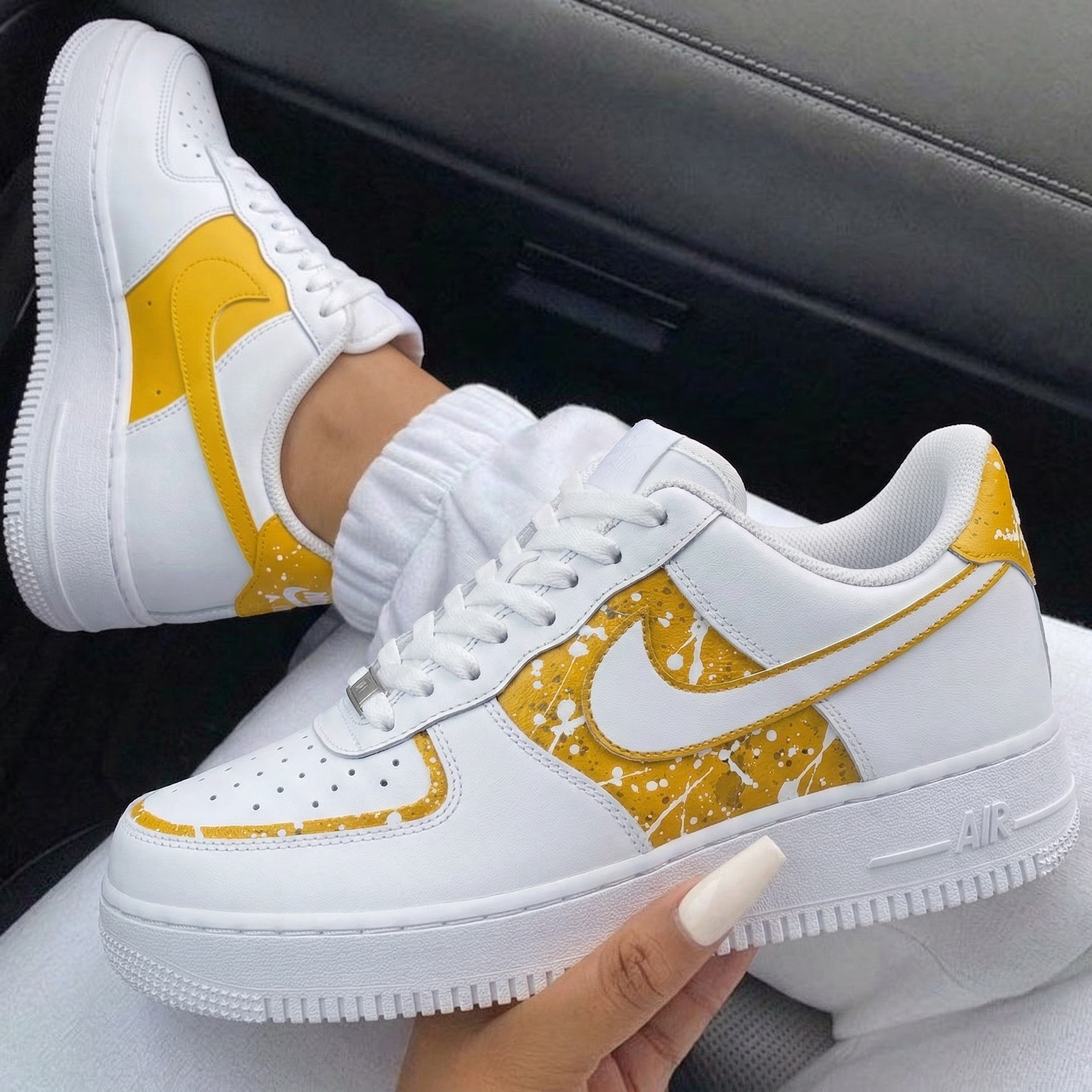 White Yellow Splatter Custom Air Force 1-shecustomize