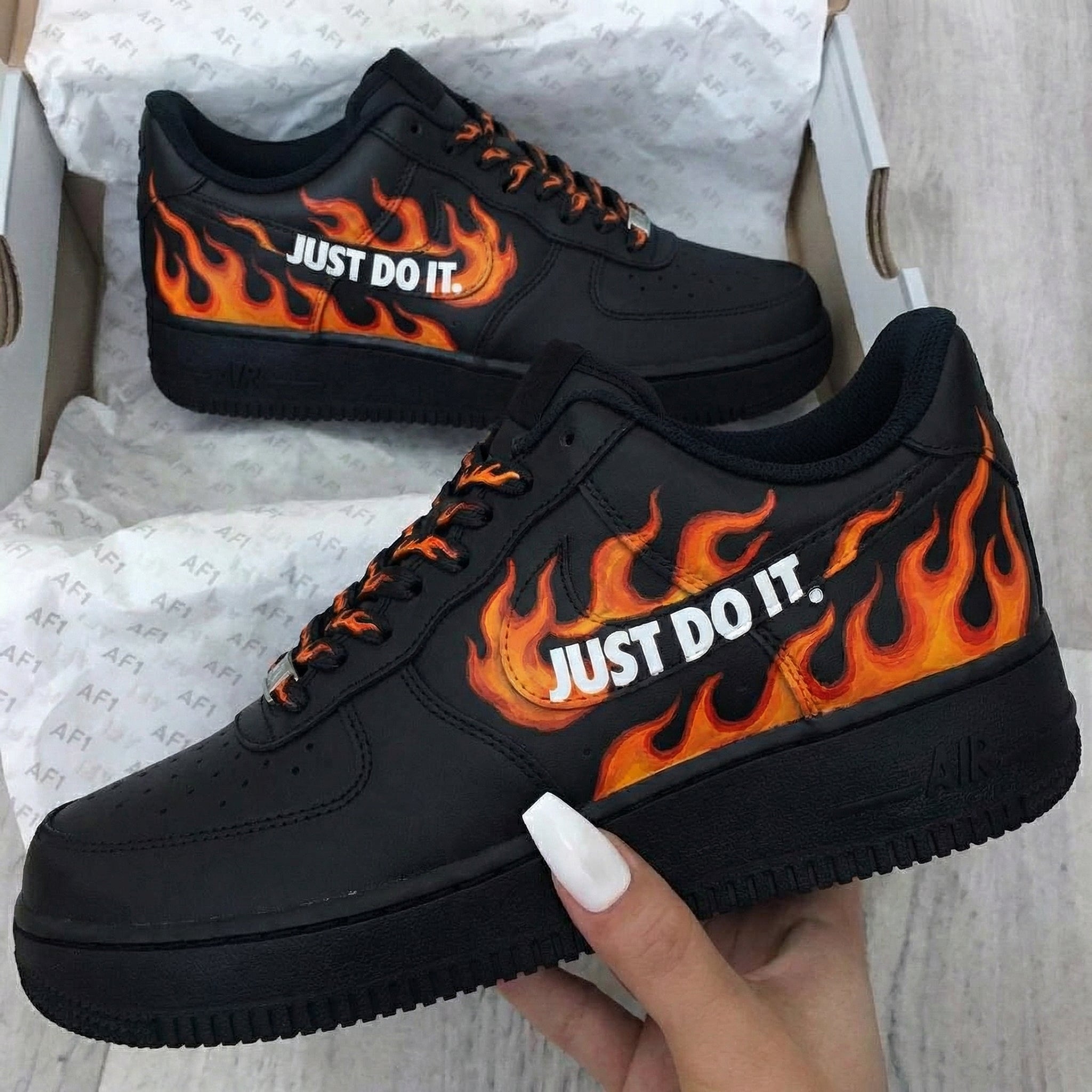 Wild Black Flame Just Do It Custom Air Force 1-shecustomize