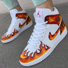 Wild White Base Orange Red Flame Print Custom Air Jordan 1-shecustomize