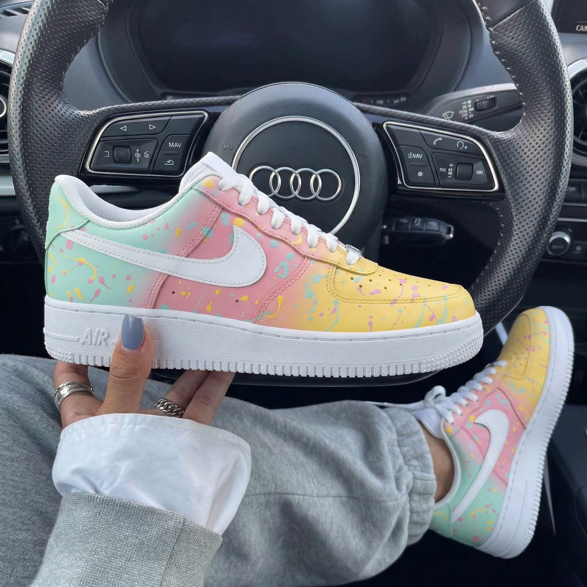 Yellow Baby Pink Baby Green Splatters Custom Air Force 1 Shadow-shecustomize