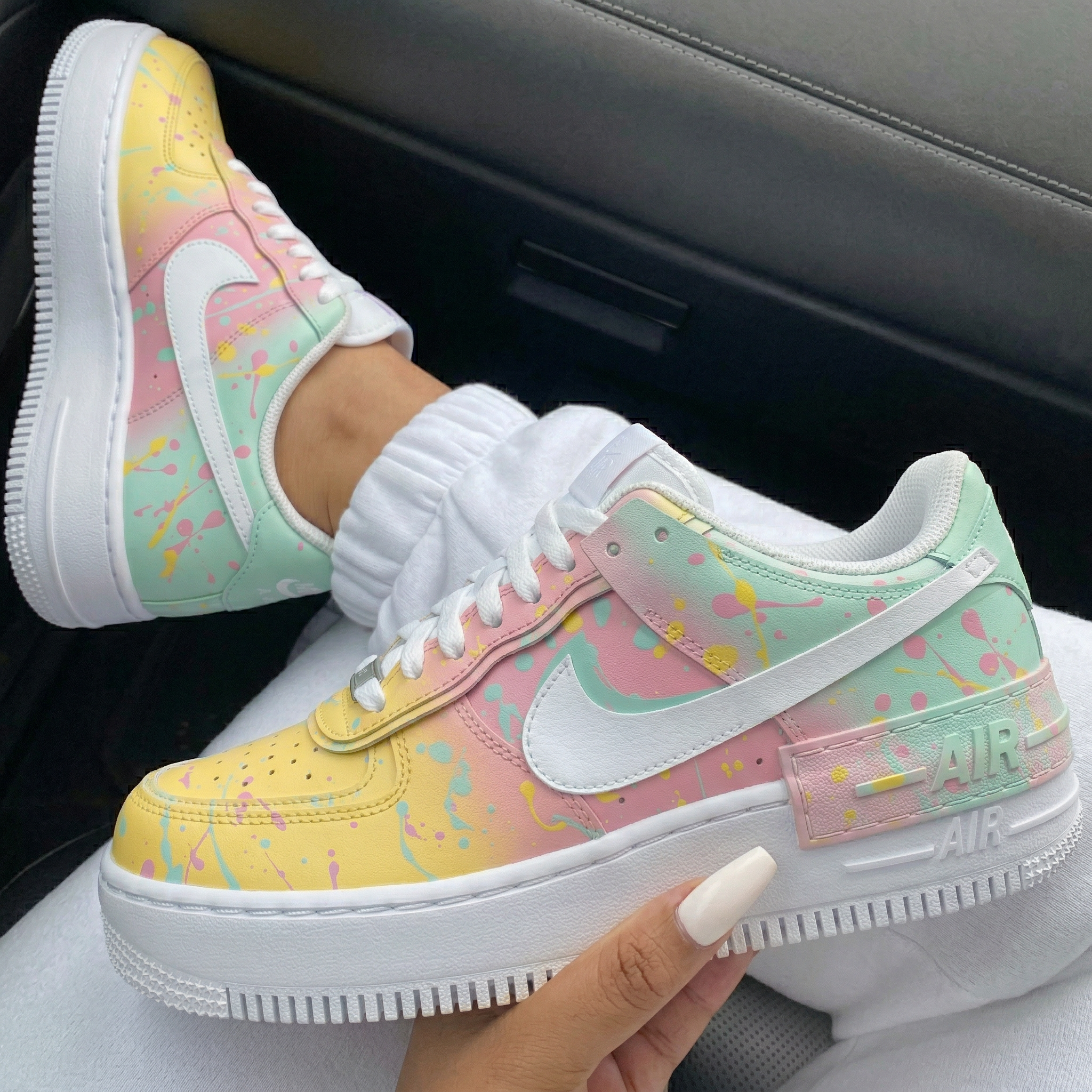 Yellow Baby Pink Baby Green Splatters Custom Air Force 1 Shadow-shecustomize