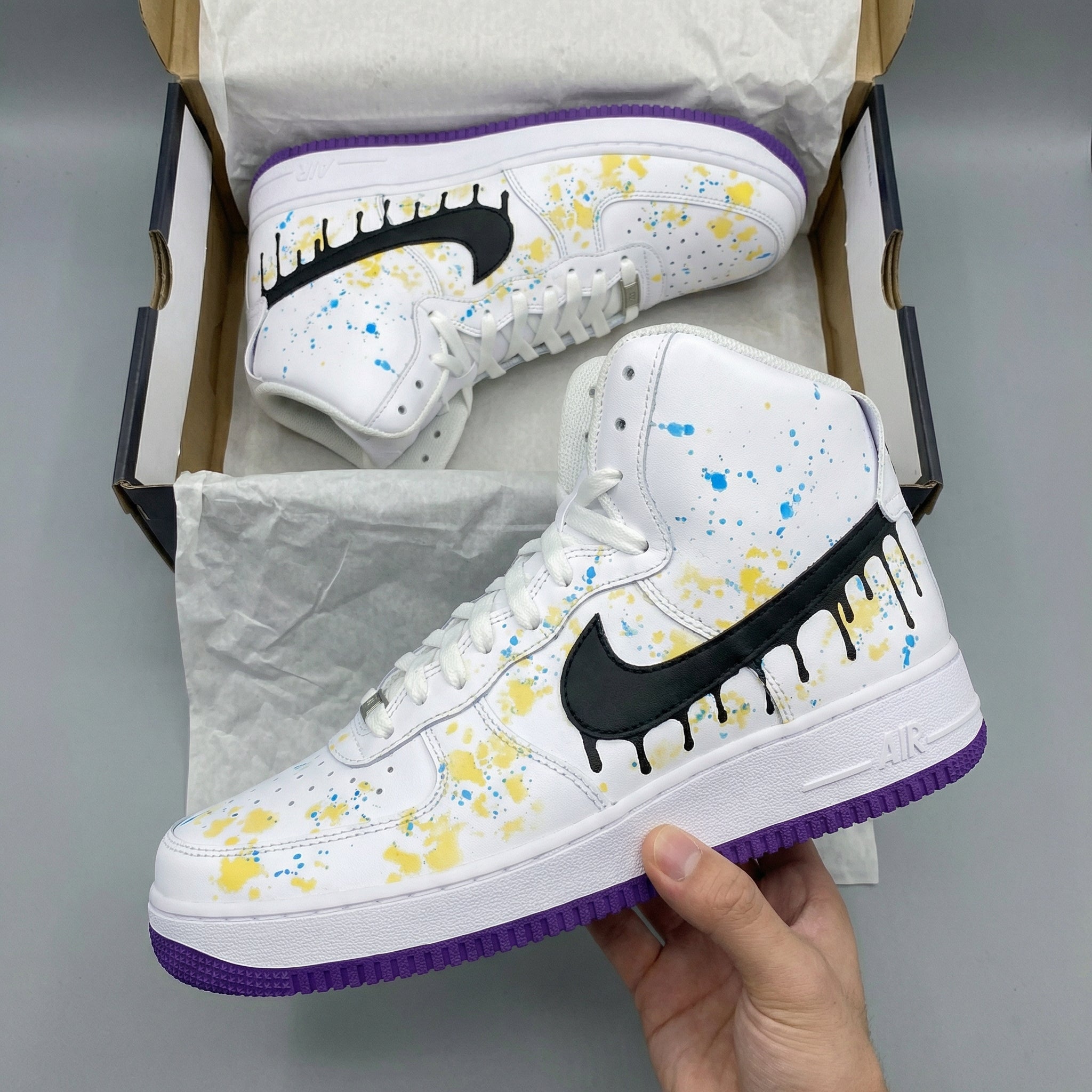 Yellow Blue Drip Custom Air Force 1-shecustomize