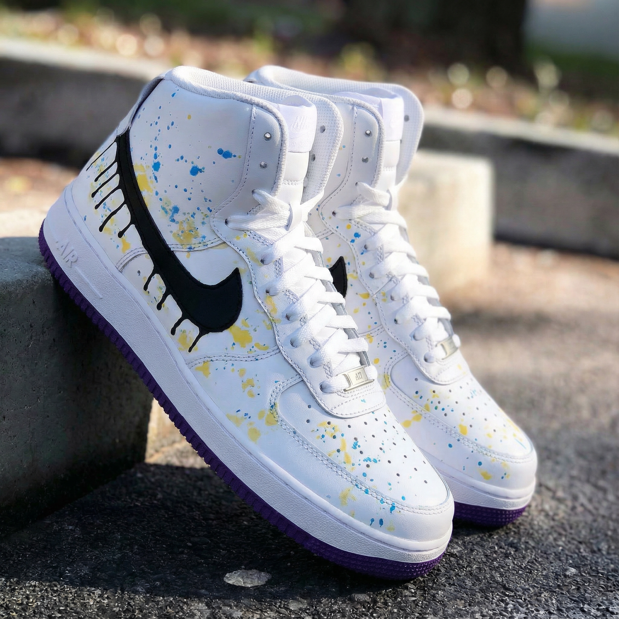 Yellow Blue Drip Custom Air Force 1-shecustomize