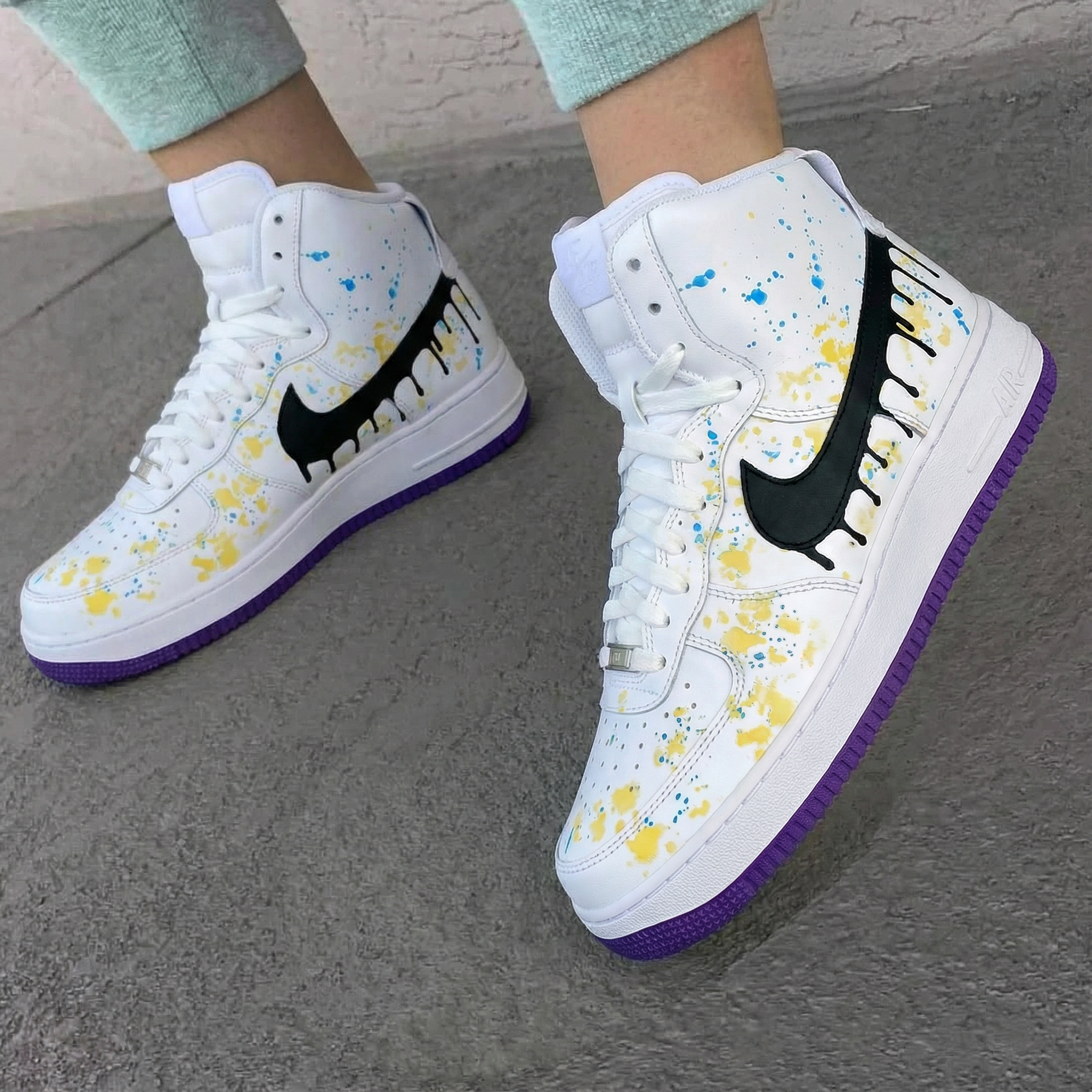 Yellow Blue Drip Custom Air Force 1-shecustomize