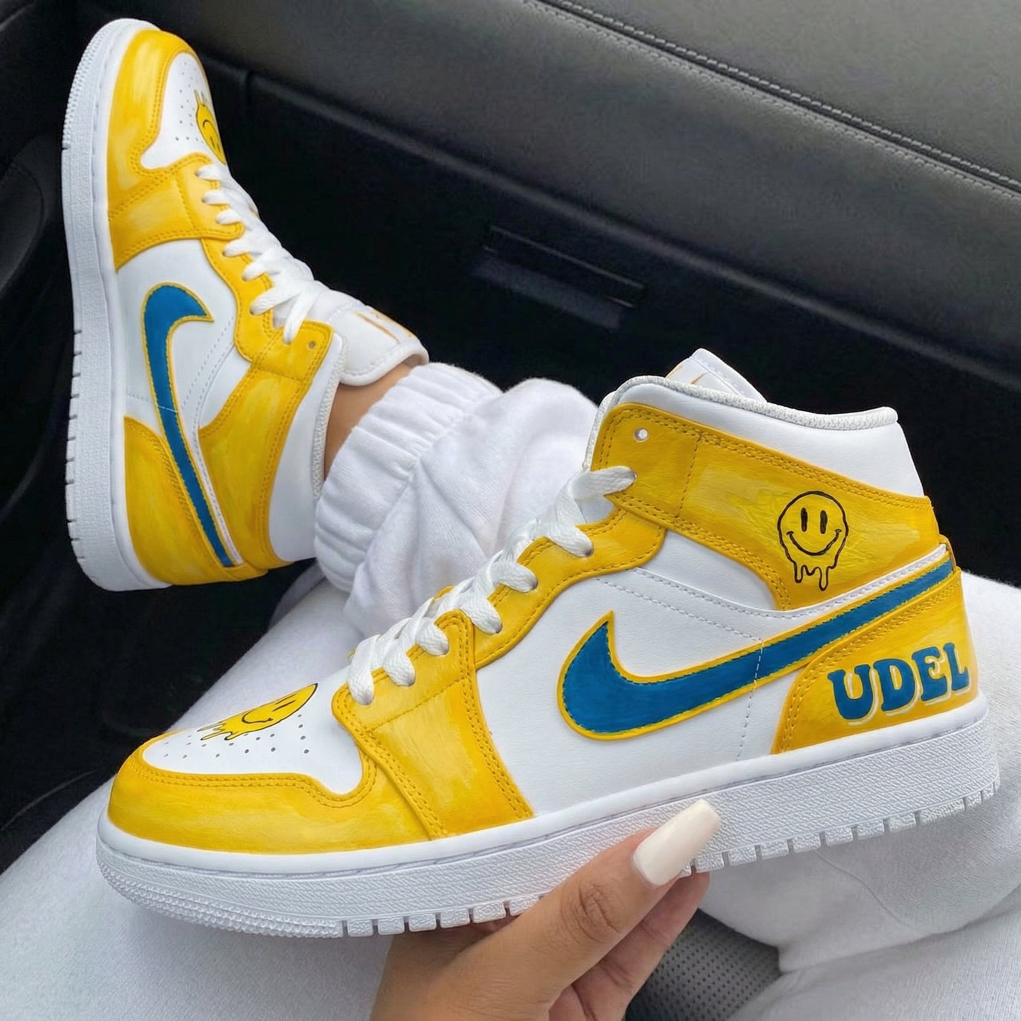 Yellow Blue Smiley Face Custom Air Jordan 1-shecustomize