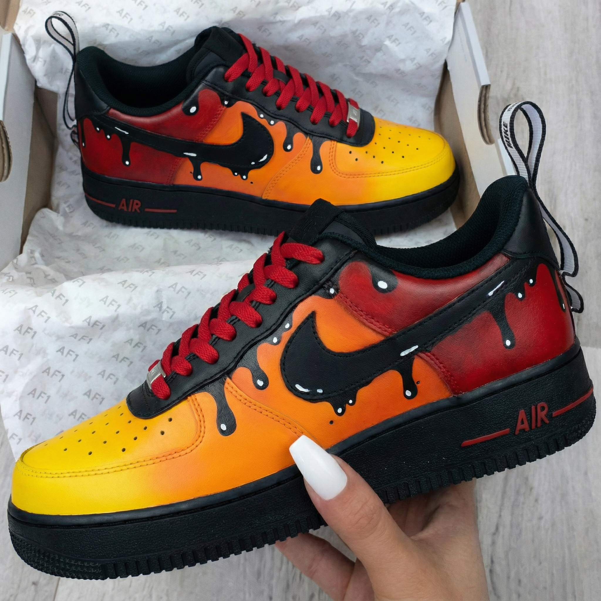 Yellow Orange Red Drip Custom Air Force 1-shecustomize