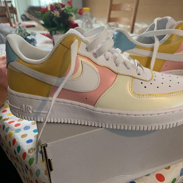 Yellow and Pink Custom Air Force 1's-shecustomize