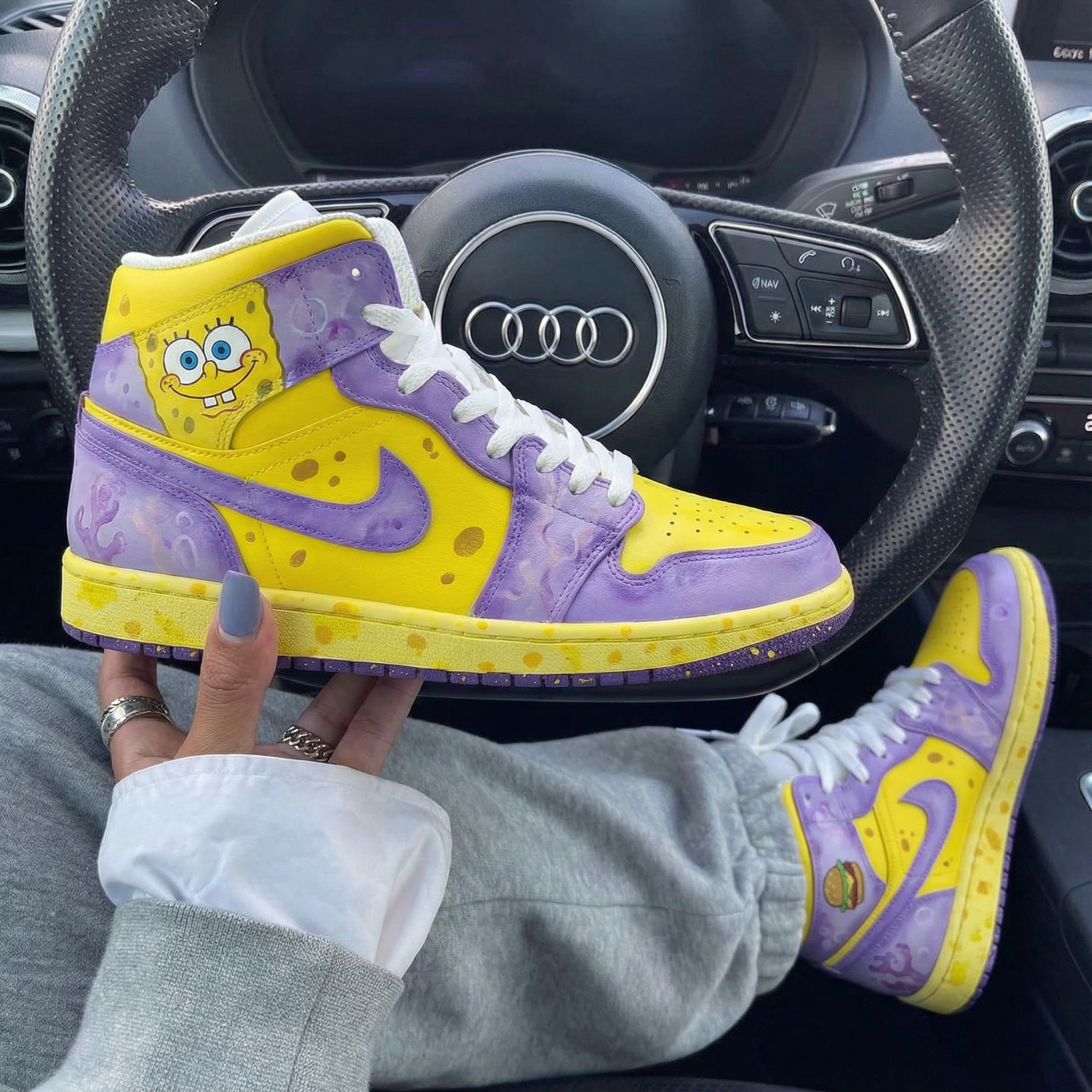 Yellow Purple SpongeBob Custom Air Jordan 1-shecustomize