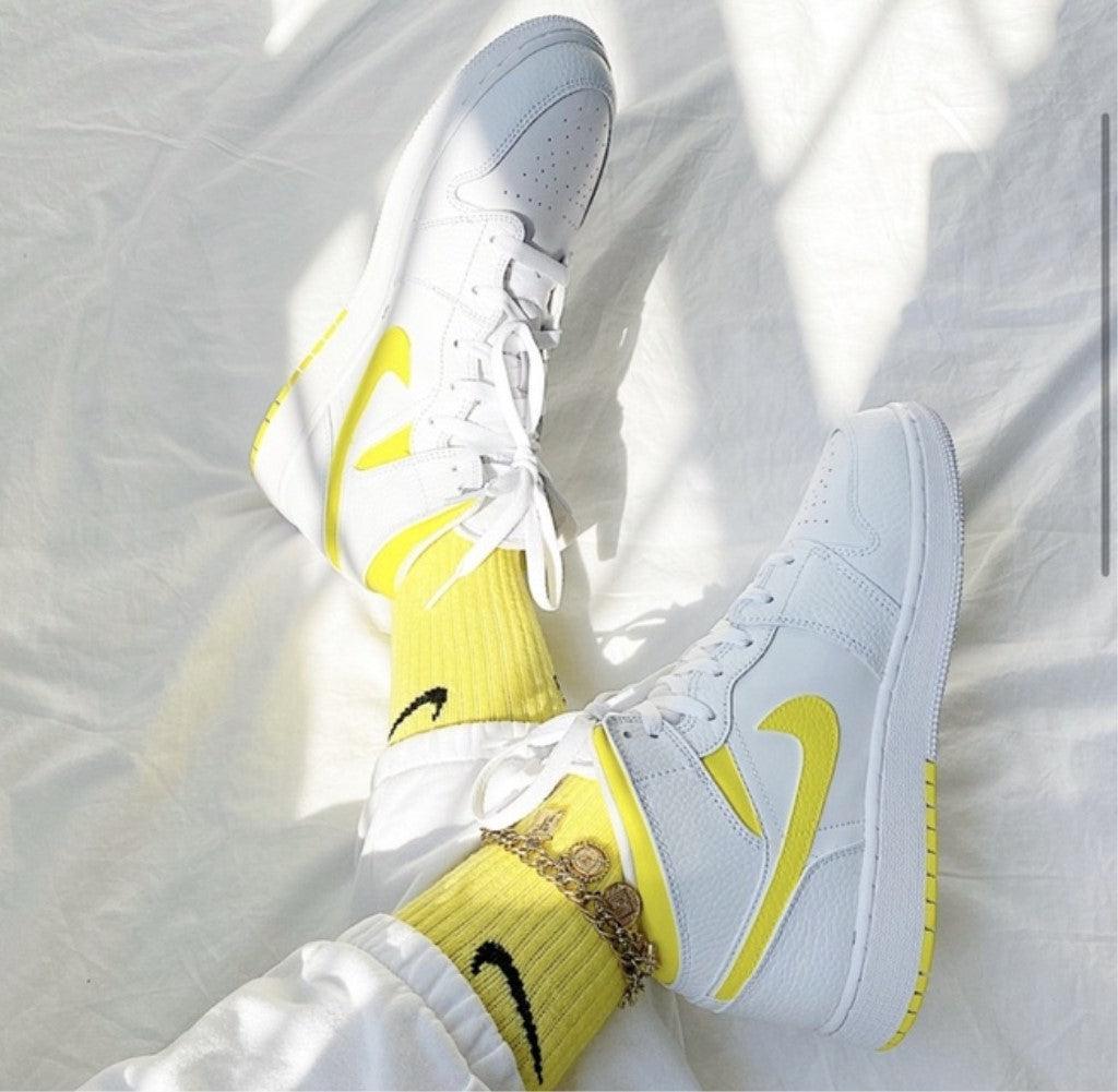 Yellow Swoosh Custom Air Jordan 1 â SHECUSTOMIZE