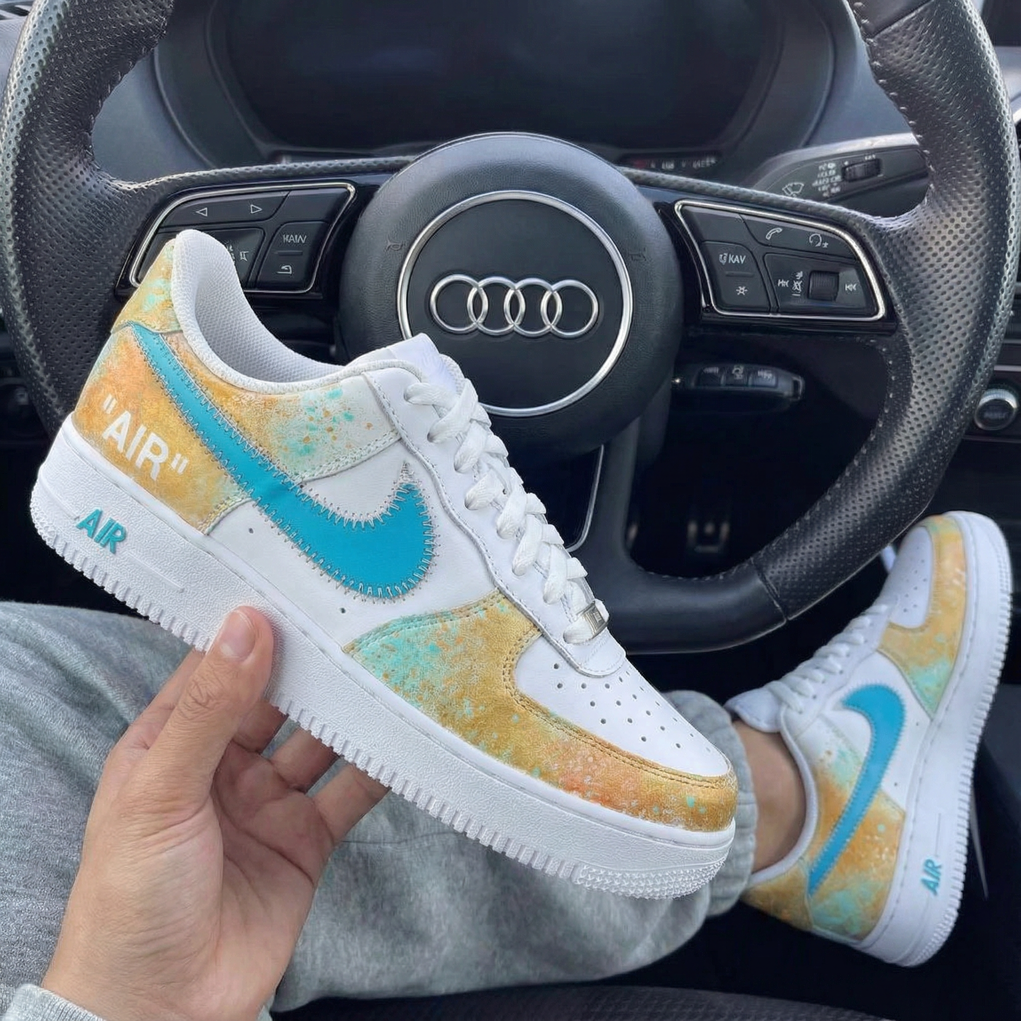 Yellow Teal Splatter Custom Air Force 1-shecustomize