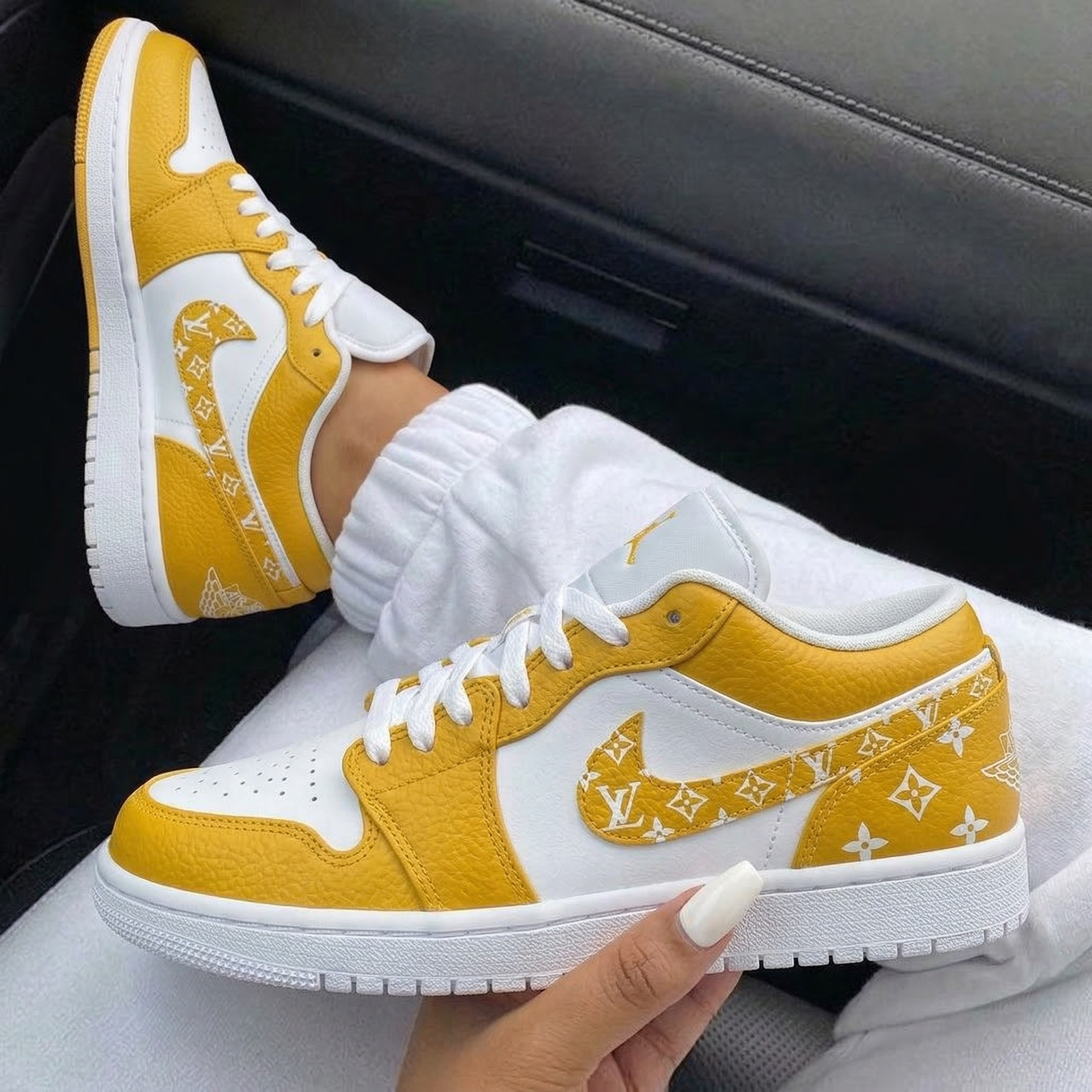 Yellow White LV Custom Air Jordan 1-shecustomize
