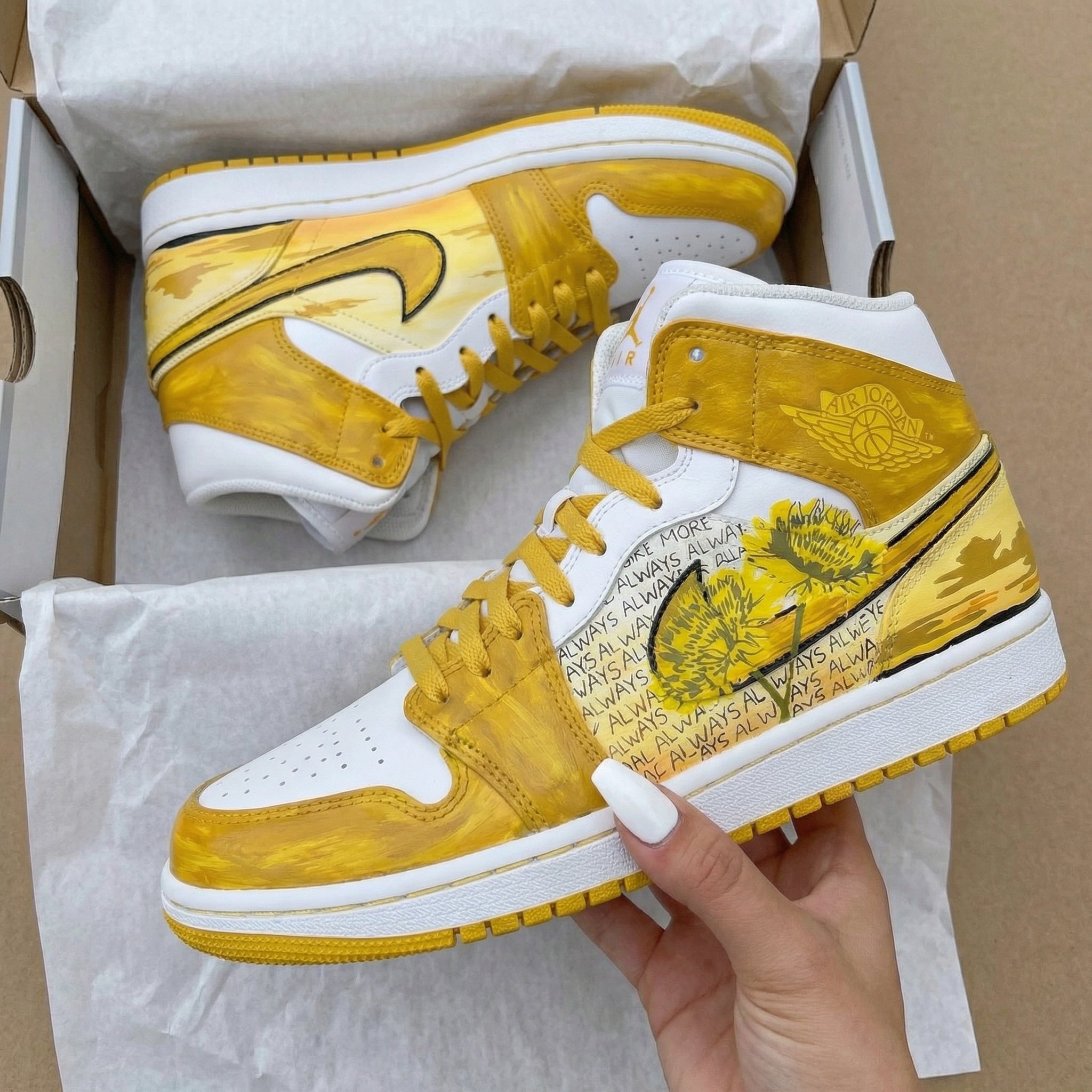 Yellow White Painted Custom Air Jordan 1-shecustomize