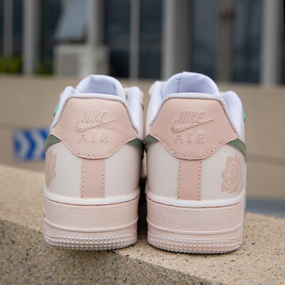 Beige Green Rose Air Force 1s Custom Shoes Sneakers-shecustomize