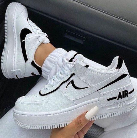 Black White Air Force 1s Shadow Custom Shoes Sneakers – SHECUSTOMIZE