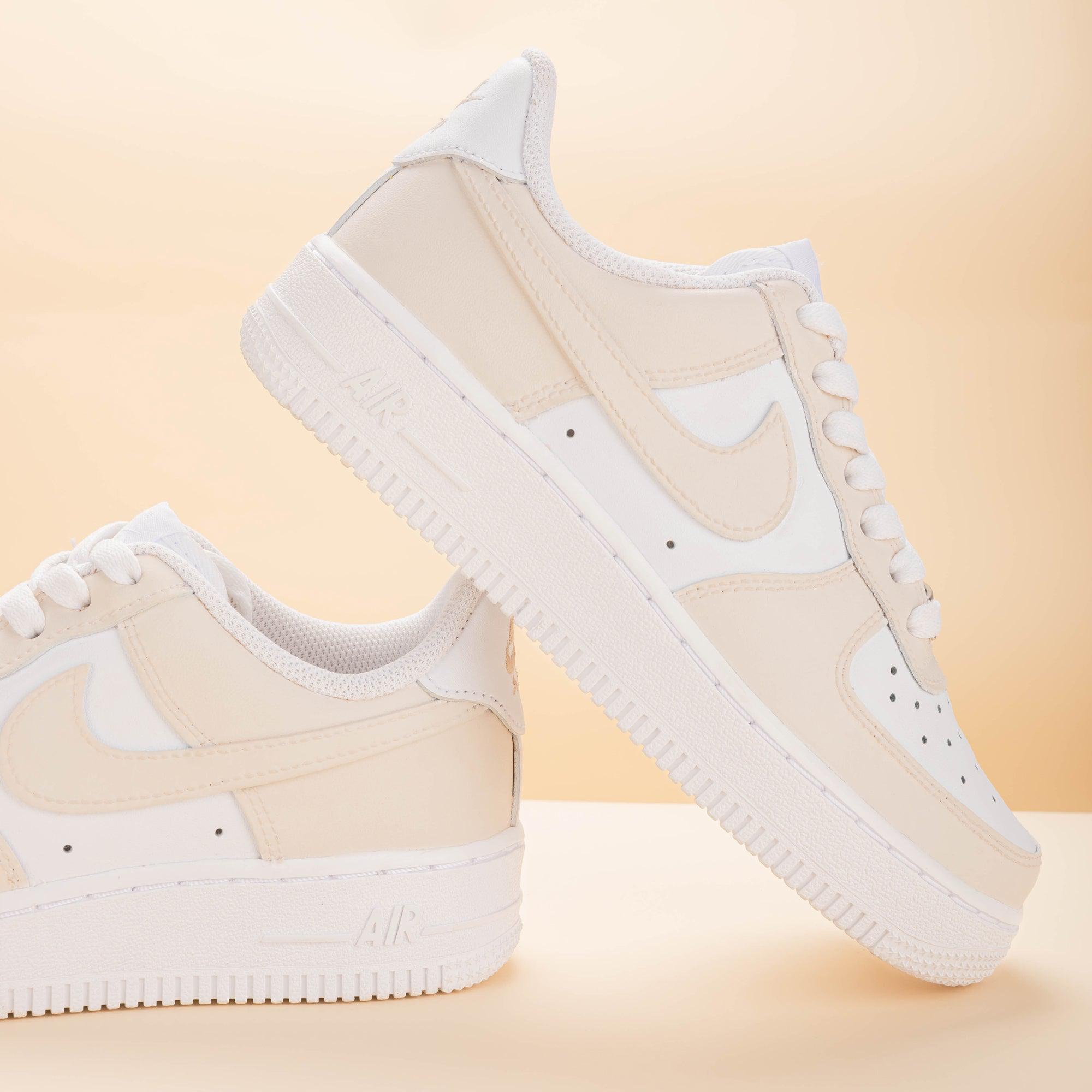 Dripping Beige Custom Air Force 1 Sneakers with Butterflies