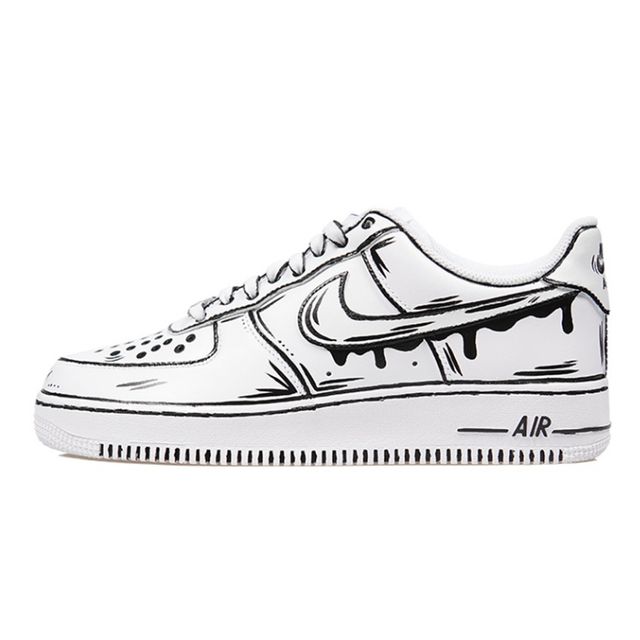 Nike Air Force 1 Black Cartoon Custom Shoes White Outline Mens