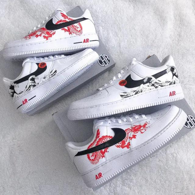 Custom Air Force 1 Red Dragon x Great Wave Off Kanagawa-shecustomize