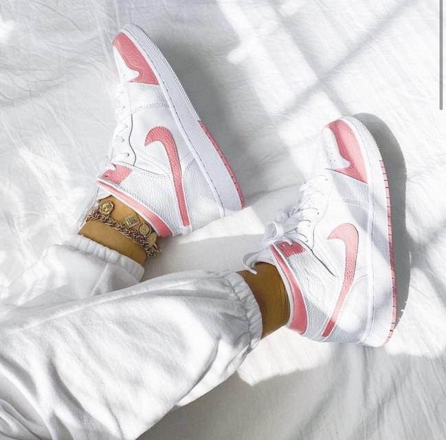 Custom Air Jordan 1 White Swoosh Pink Sneakers - shecustomize
