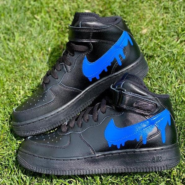 Custom Blue Black Nike Drip Air Force Ones-shecustomize