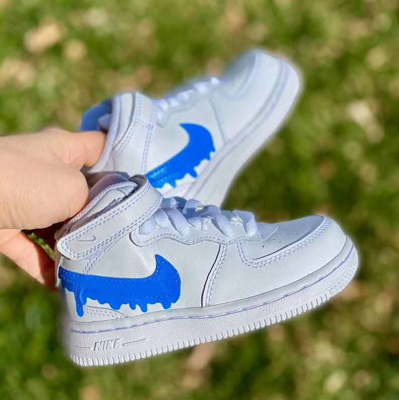 Custom Blue Nike Drip Air Force Ones-shecustomize