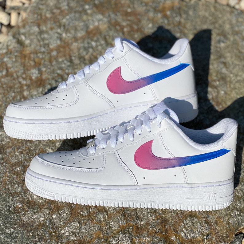 Custom Blue Pink Gradient Nike Air Force Ones Swoosh – shecustomize