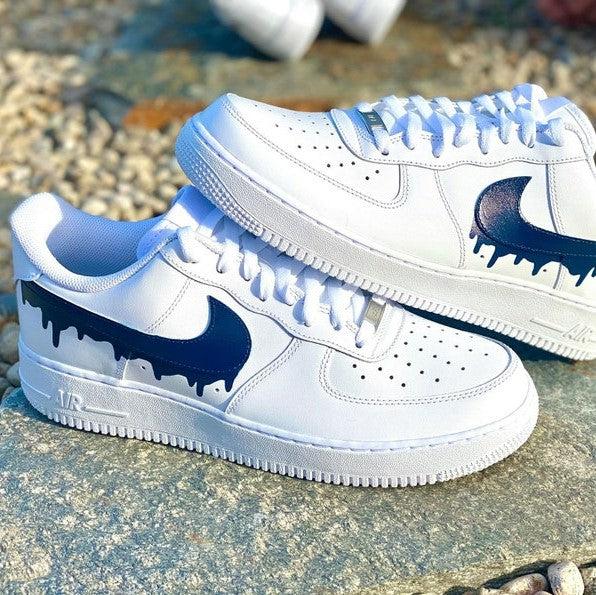 Custom Dark Blue Nike Drip Air Force Ones – shecustomize