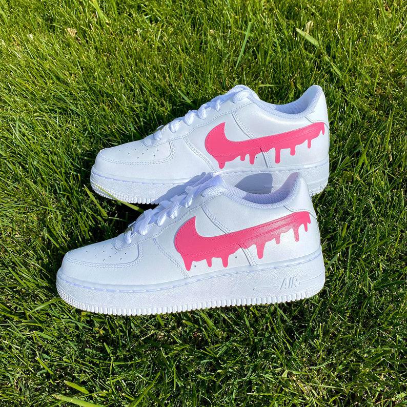 Custom Pink Nike Drip Air Force Ones-shecustomize