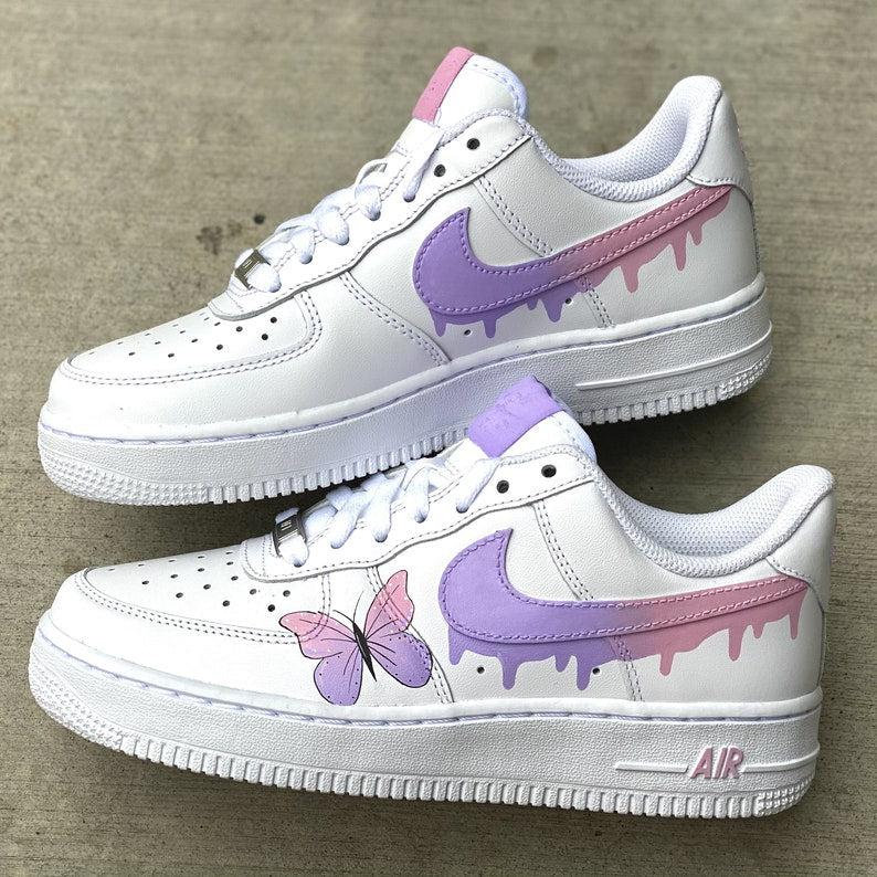 Custom Pink Purple Drip With Butterfly Air Force 1-shecustomize