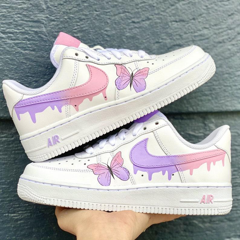 Nike Air Force 1 Custom White Shoes Drip Pink Swoosh Sneakers All Sizes