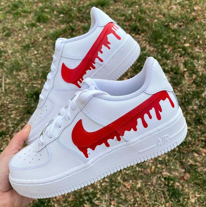 Custom Red Nike Drip Air Force Ones-shecustomize