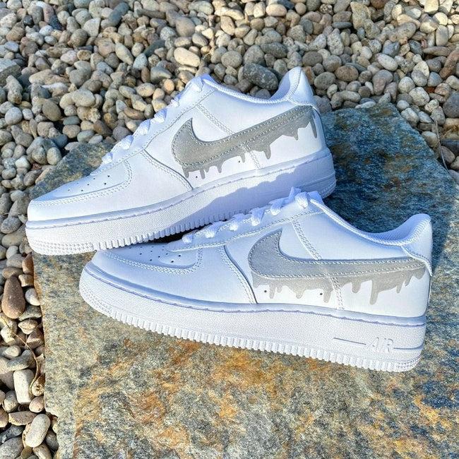 Custom Silver Nike Drip Air Force Ones-shecustomize