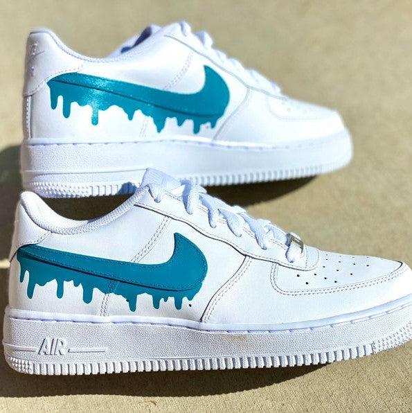 Custom Teal Green Nike Drip Air Force Ones-shecustomize